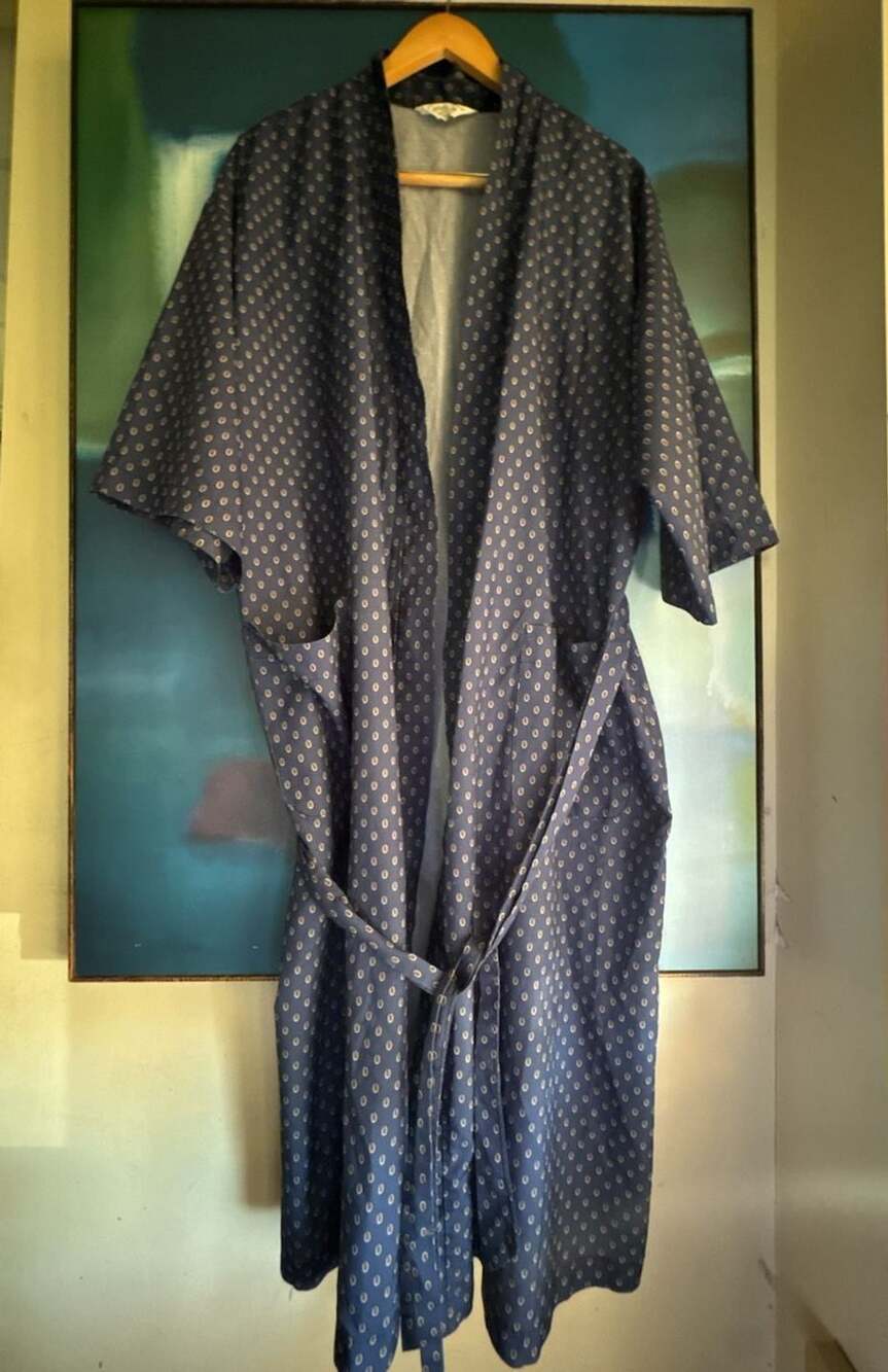 Christian Dior Monsieur Robe One Size Blue Geometric Print Lightweight